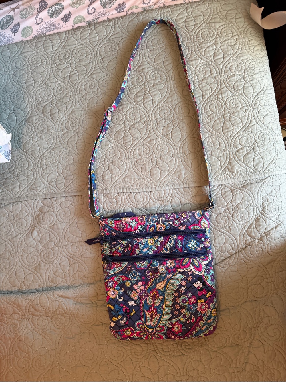 Vera Bradley Disney Mickey & Friends Triple Zip Hipster Crossbody Bag Floral